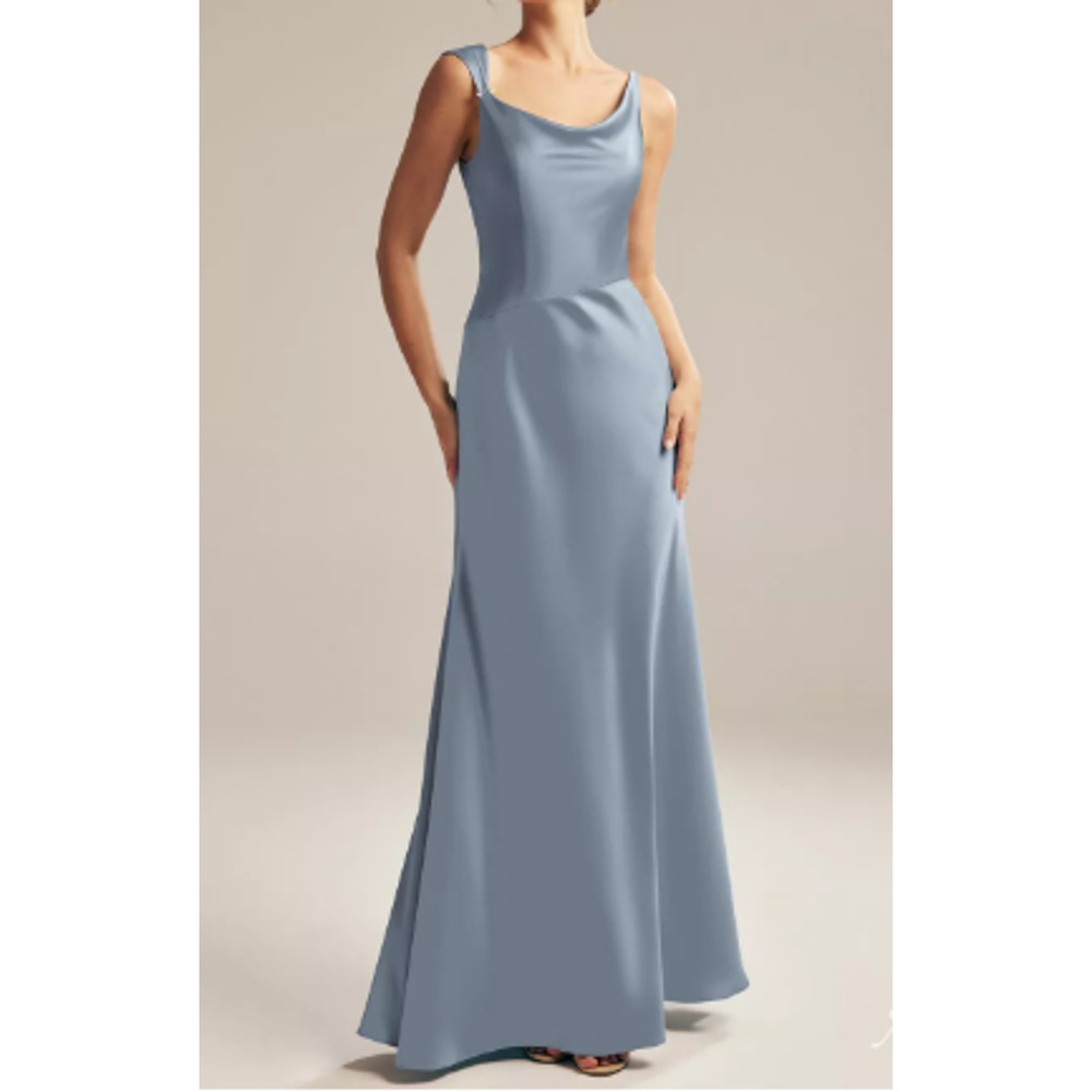 AW BRIDAL 8 M dusty blue Meggie satin bridesmaid party maxi dress NEW B48